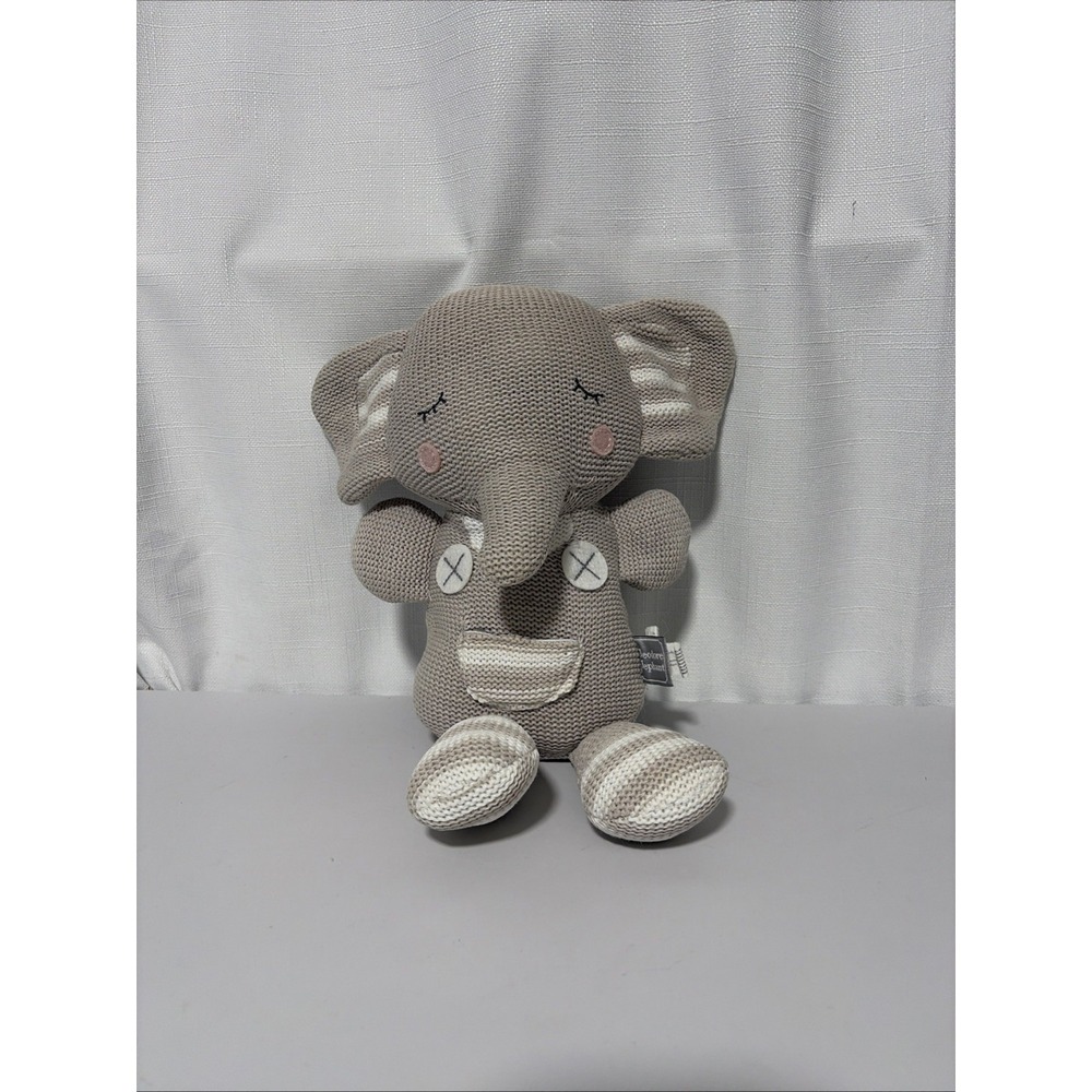 Living Textiles Theodore Elephant Knitted Gray Plush Rattle Toy 12" 813501004558